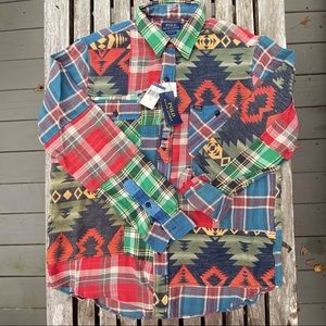NWT RARE SOLD OUT POLO RALPH LAUREN AZTEC NATIVE PATCHWORK FLANNEL L